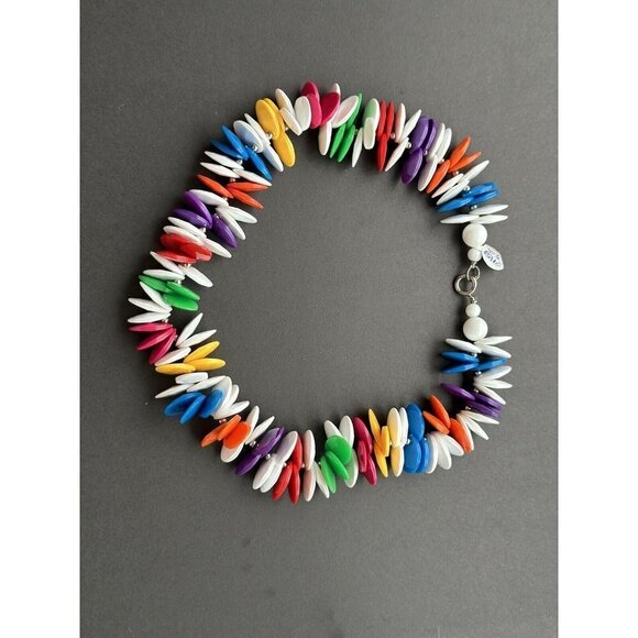 Beaded Necklace set Of 2 - brown Kukui nut Hawaiian, Multicolor Plastic Disks - Picture 3 of 9